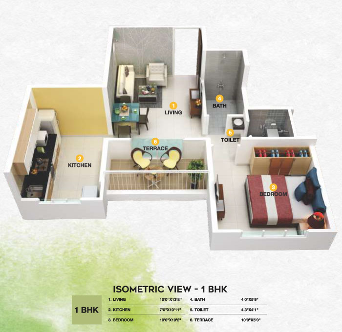 ISOMETRIC VIEW - 1BHK