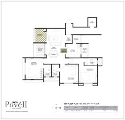 Odd Floor - 104, 304, 504, 704  3BHK Floor Plan