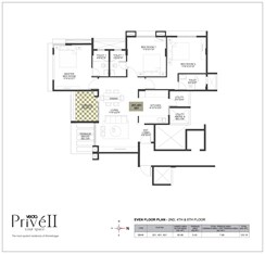 Even Floor - 201, 401, 601 3BHK Floor Plan