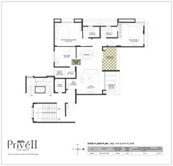 Even Floor - 202, 402, 602 2BHK Floor Plan