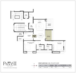 Even Floor - 203, 403, 603 3BHK Floor Plan